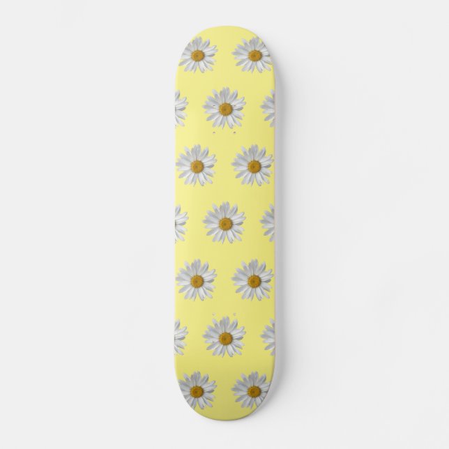White Daisy Pattern Cute Yellow Skateboard (Front)