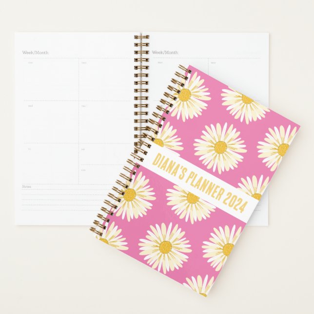 White Daisy Pattern Flowers Blooms Floral CUSTOM  Planner (Display)
