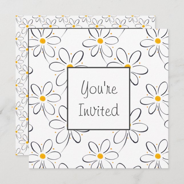White Daisy Pattern Invitation (Front/Back)