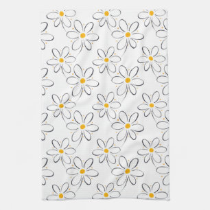 White Daisy Pattern Kitchen Towel