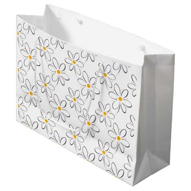 White Daisy Pattern Large Gift Bag (Front Angled)