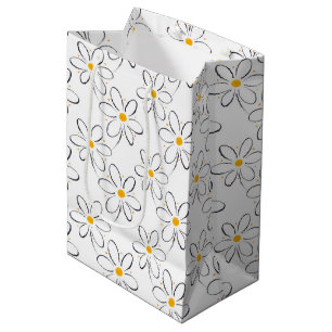 White Daisy Pattern Medium Gift Bag