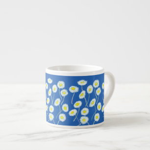 White Daisy Pattern on Bright Blue Espresso Cup