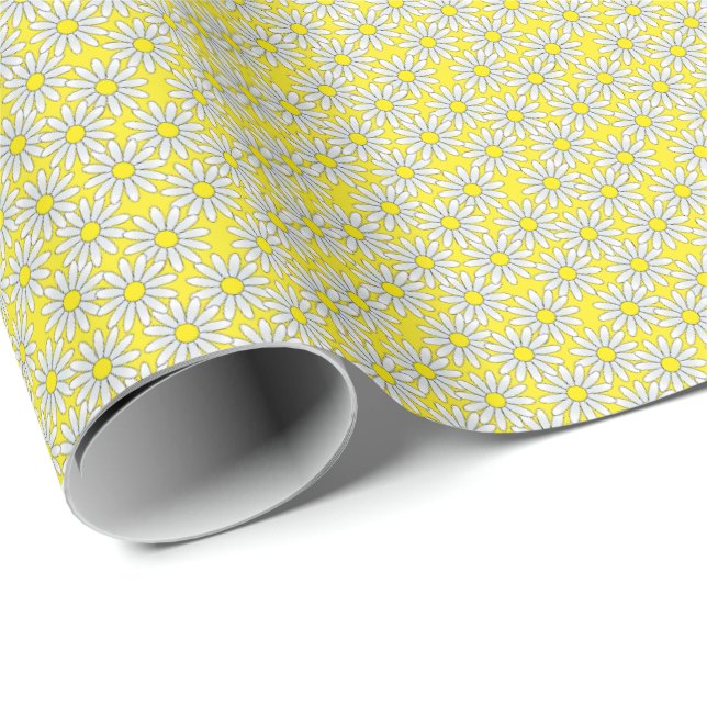 White Daisy Pattern on Yellow Wrapping Paper (Roll Corner)