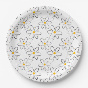 White Daisy Pattern Paper Plate