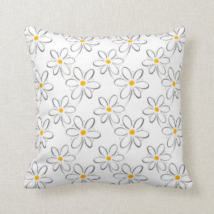 White Daisy Pattern Throw Pillow