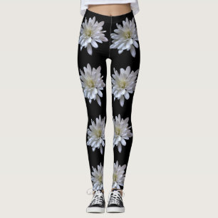 White daisy pattern white flowers leggings