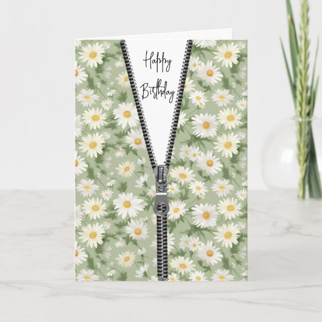 White Daisy Pattern with Zipper for Birthday Card (Front)
