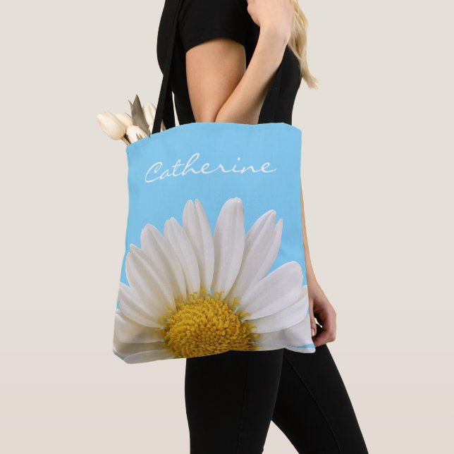 White Daisy Personalized Tote Bag (Close Up)