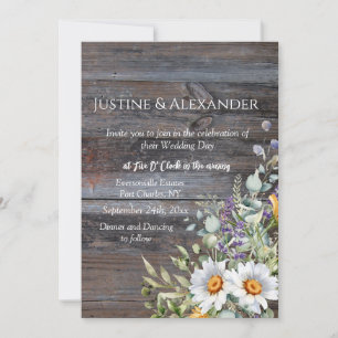 White Daisy Photo QR Code Wedding Invitation