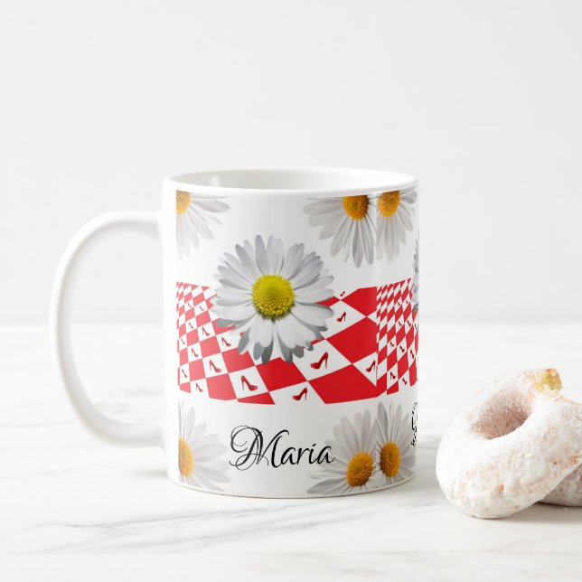 White Daisy Red Chequered Mug (With Donut)
