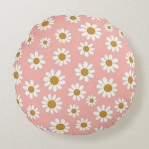 White Daisy Round Pillow