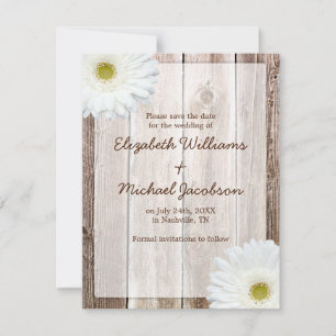 White Daisy Rustic Barn Save the Date Announcement
