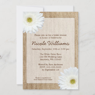 White Daisy Rustic Burlap Bridal Shower Invitation