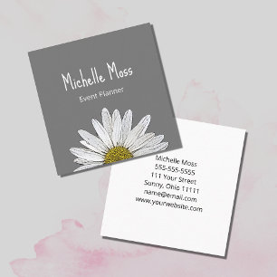 White Daisy Simple Botanical Gray Square Business Card