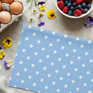 White Daisy Simple Floral Spring Pattern Blue Kitchen Towel