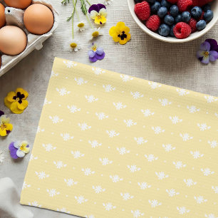 White Daisy Simple Floral Spring Pattern Yellow Kitchen Towel