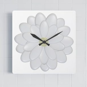 White Daisy Square Wall Clock