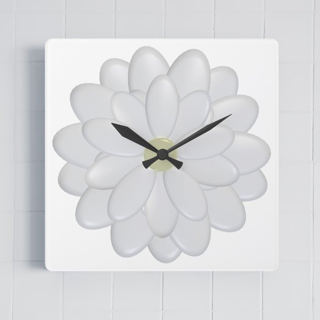 White Daisy Square Wall Clock (A large white daisy square clock just for you)