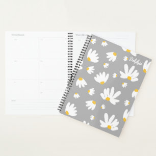 White Daisy Themed Undated Monthly Planner Book