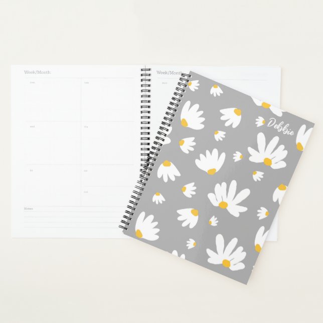 White Daisy Themed Undated Monthly Planner Book (Display)
