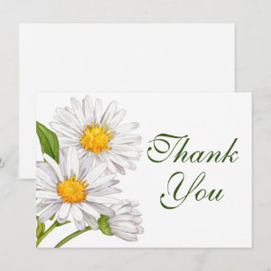 White Daisy Watercolor Summer Floral Thank You Card