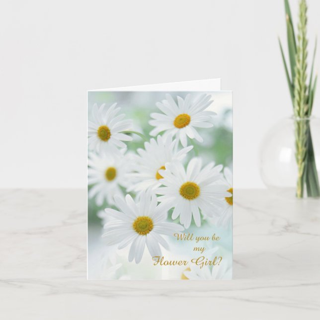 White daisy Wedding Flower Girl Invitation (Front)