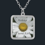 White Daisy Wedding Flower Girl Silver Plated Necklace<br><div class="desc">The pretty White Daisy Wedding Flower Girl Pendant Necklace makes a unique personalized keepsake gift for your flower girl. Customize it to change the text to create a Bridesmaid or Maid of Honour Necklace. This classy and cute custom botanical wedding jewellery features a digitally painted close up floral photograph of...</div>