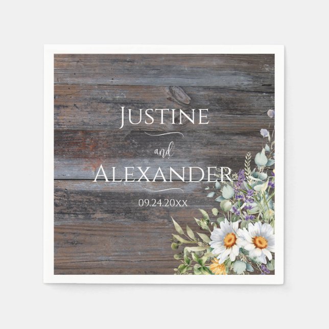 White Daisy Wedding Napkin (Front)