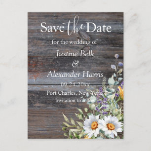 White Daisy Wedding Save the Date Postcard