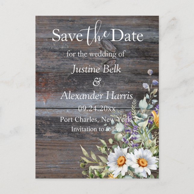 White Daisy Wedding Save the Date Postcard (Front)