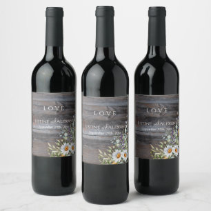 White Daisy Wedding  Wine Label