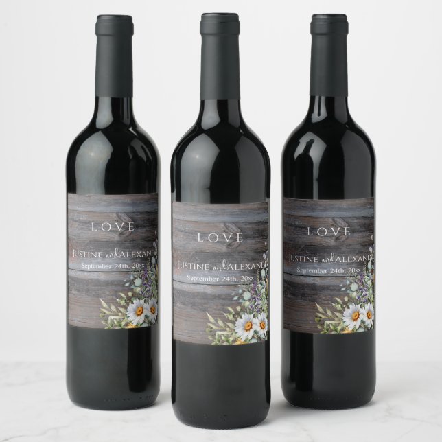 White Daisy Wedding  Wine Label (Bottles)