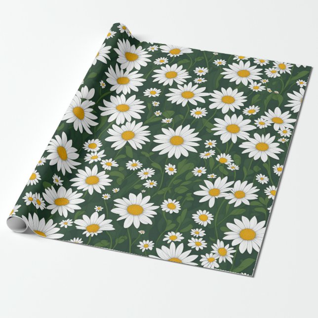 White Daisy Wrapping Paper (Unrolled)