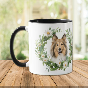 White Daisy Wreath Collie Dog Mug