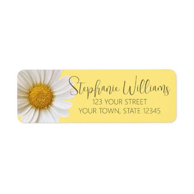 White Daisy Yellow Return Address Label (Front)