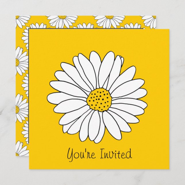 White Daisy Yellow White Daisy Pattern 2 Invitation (Front/Back)