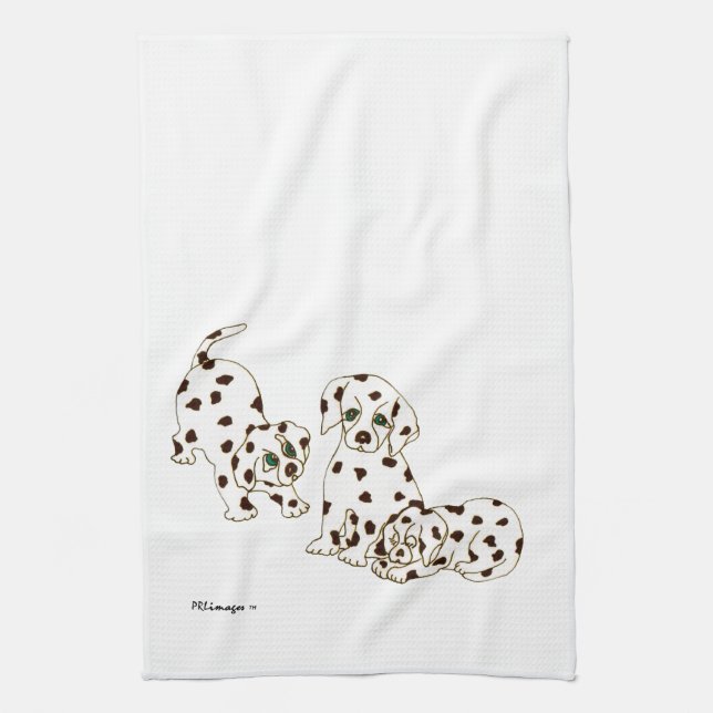 White Dalmatian Puppies Kitchen Towel (Vertical)