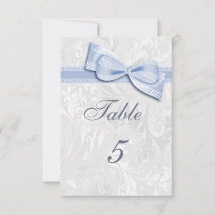 White Damask and Blue Faux Bow Invitation