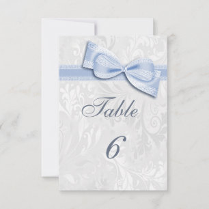 White Damask and Blue Faux Bow Invitation