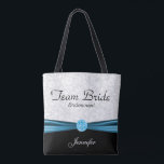 White Damask and Blue Team Bride Tote Bag<br><div class="desc">All over print White Damask and Blue Team Bride tote bag. ✔Note: Not all template areas need changed. 📌If you need further customization, please click the "Click to Customize further" or "Customize or Edit Design"button and use our design tool to resize, rotate, change text colour, add text and so much...</div>