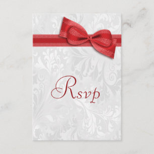 White Damask and Faux Bow RSVP