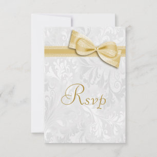 White Damask and Faux Bow RSVP Card