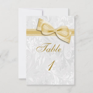White Damask and Gold Faux Bow Invitation