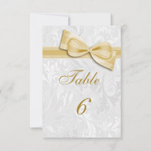 White Damask and Gold Faux Bow Invitation