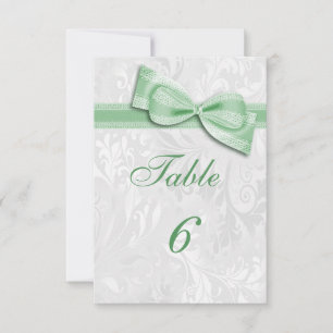 White Damask and Green Faux Bow Invitation