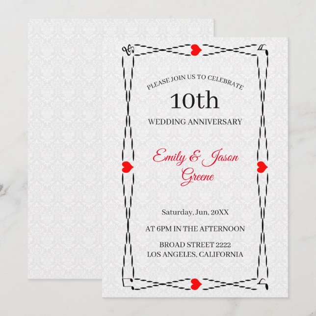 White Damask And Musical Frame Invitation (Front/Back)