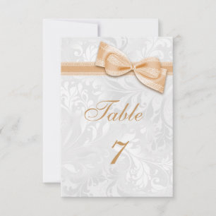 White Damask and Peach Faux Bow Invitation