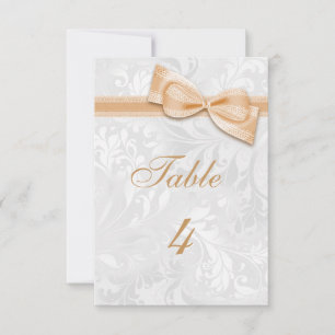 White Damask and Peach Faux Bow Invitation