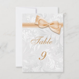 White Damask and Peach Faux Bow Invitation